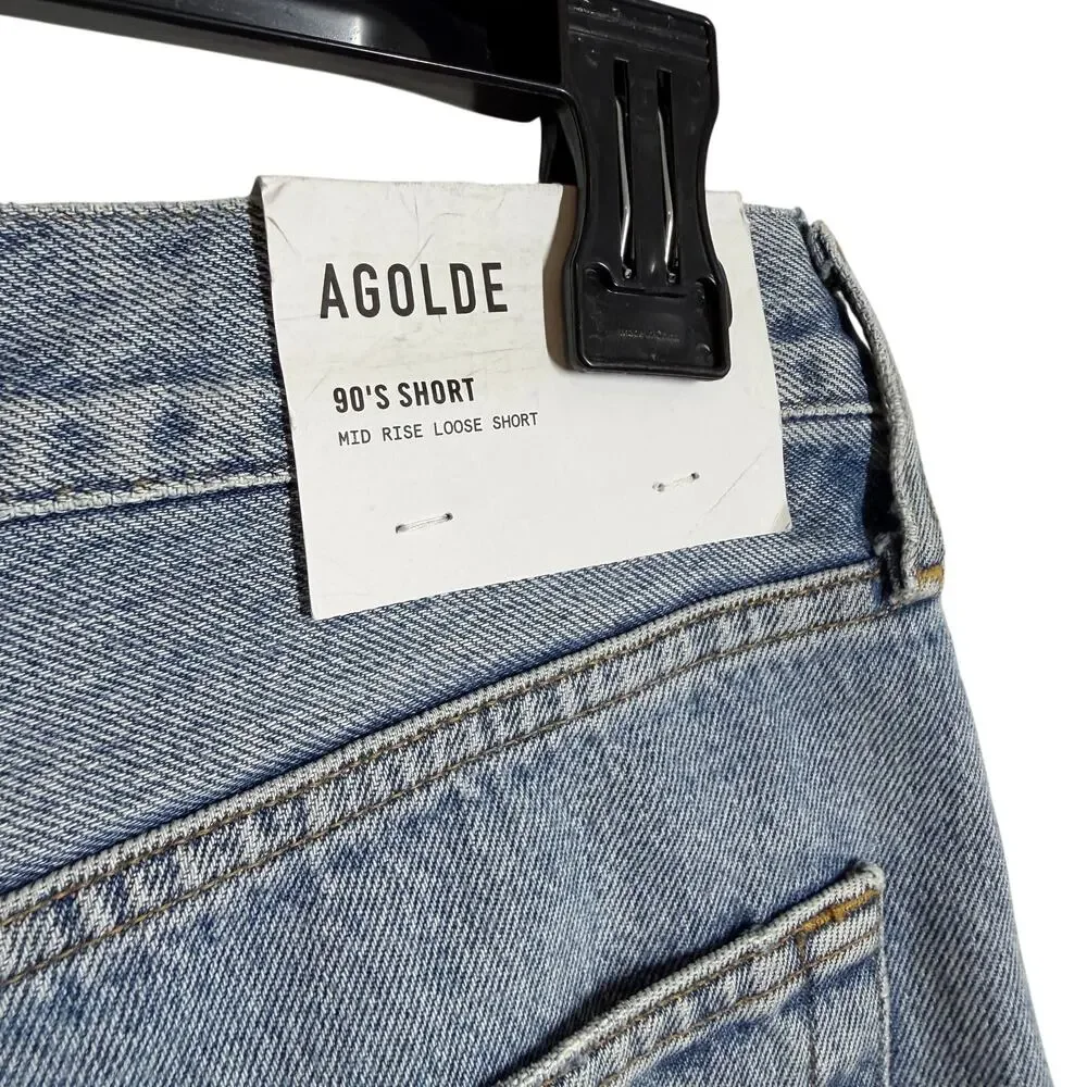 AGOLDE 90s Mid Rise Loose Denim Shorts Raw Hem Bermuda size 30 NWT